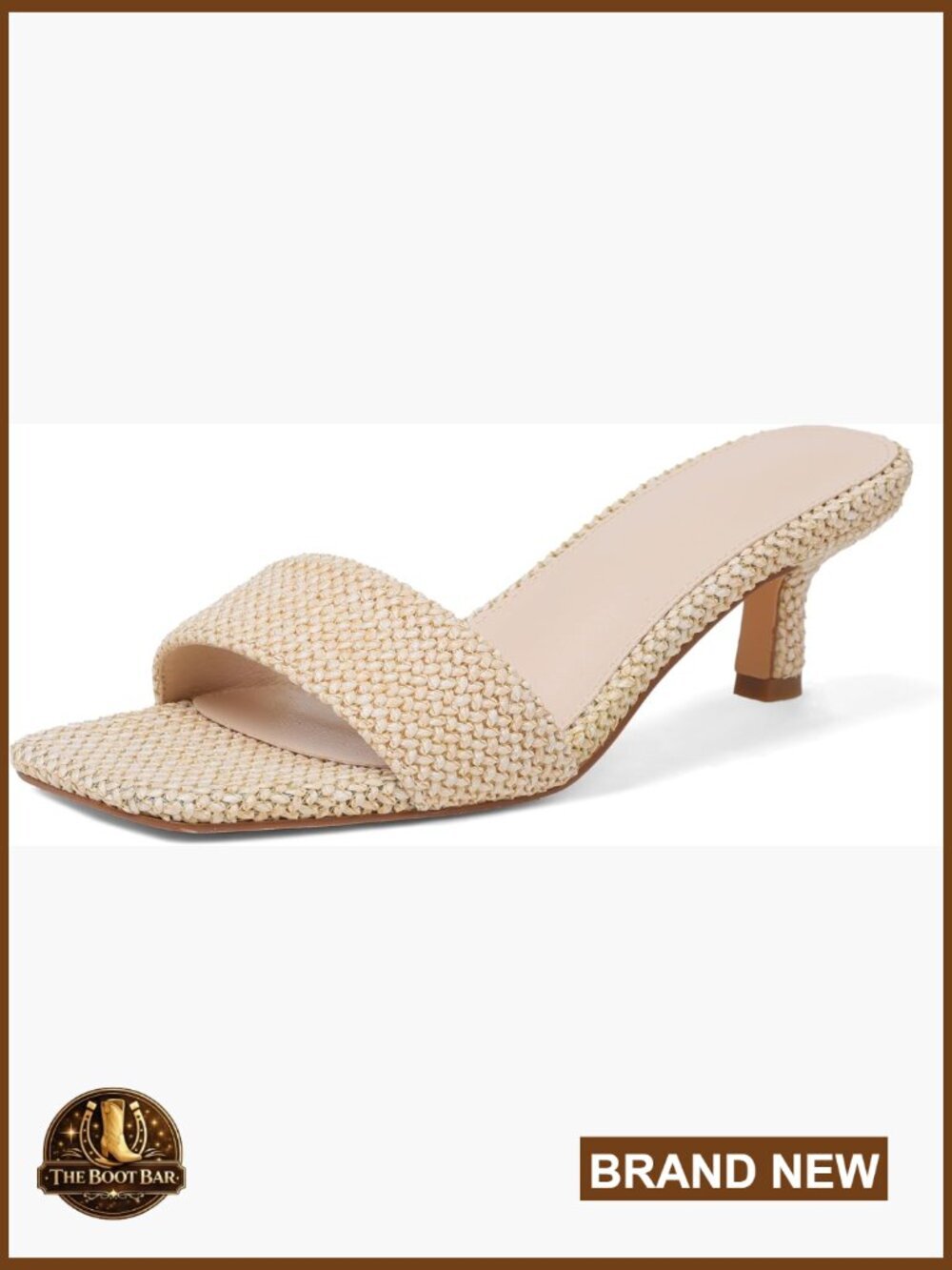 Kitten Heel Sandals Raffia Low Heels 2 Inch Square Open Toe Slip On Summer